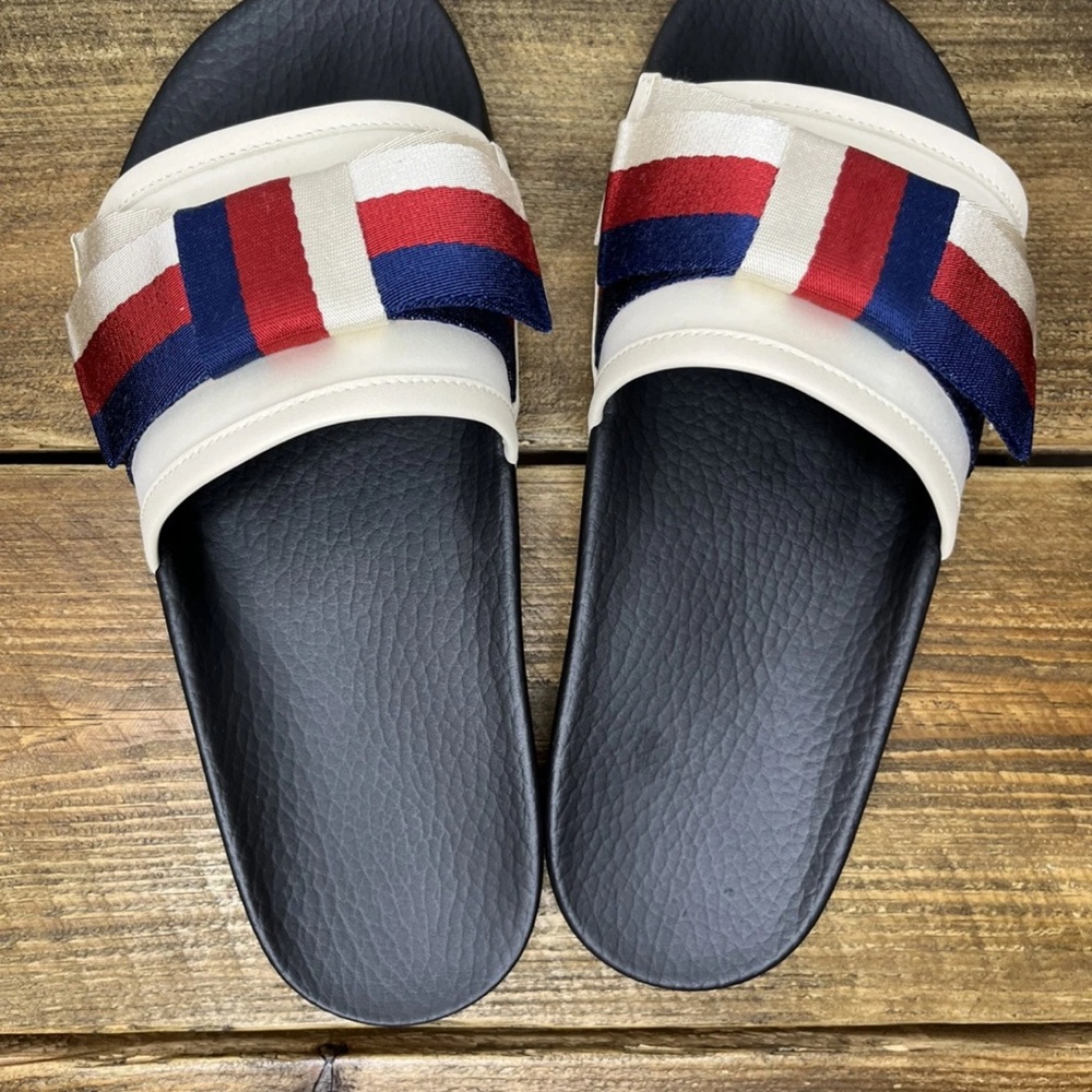 GUCCI SATIN WEB SYLVIE BOW SLIDES 40/10 Women’s New With Box
100% AUTHENTIC - Picture 5 of 8